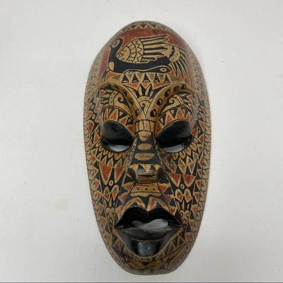 Wooden Tribal Masks 2 Hand-carved & Hand-painted Indonesian - Picture 2 of 9